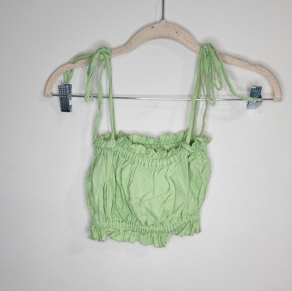 With Jean Green Sleeveless Linen Women Small Preppy Stretchy Elastic Summer Top - Picture 1 of 6